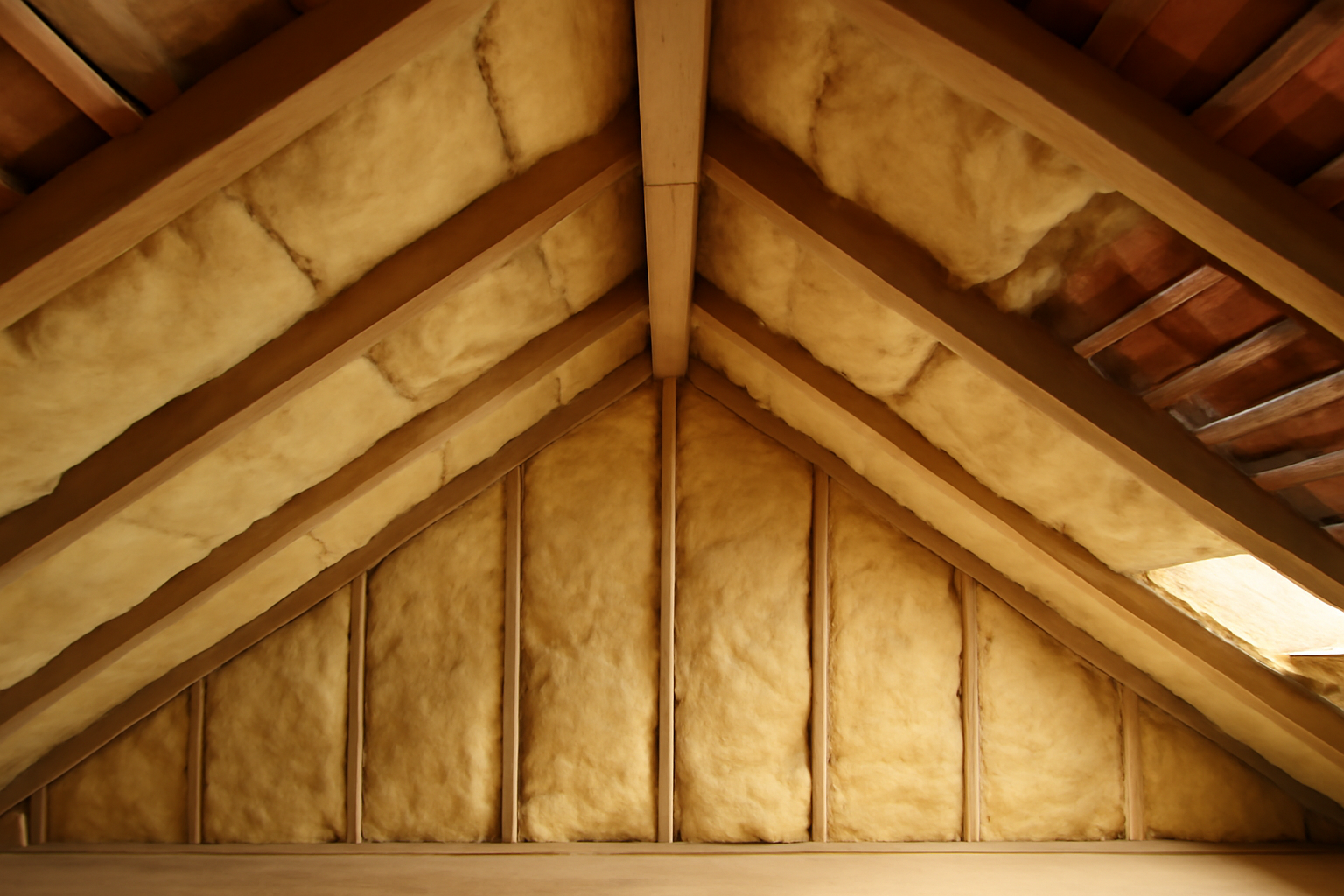 Isolation thermique visible sous une toiture inclinée en tuiles